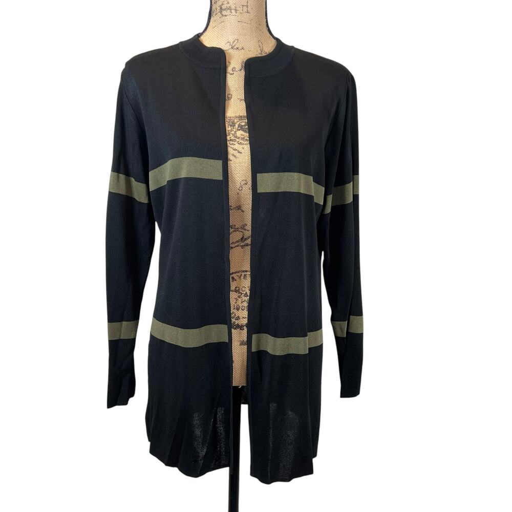 Misook Open Front Colorblock Cardigan Black Green Women's S